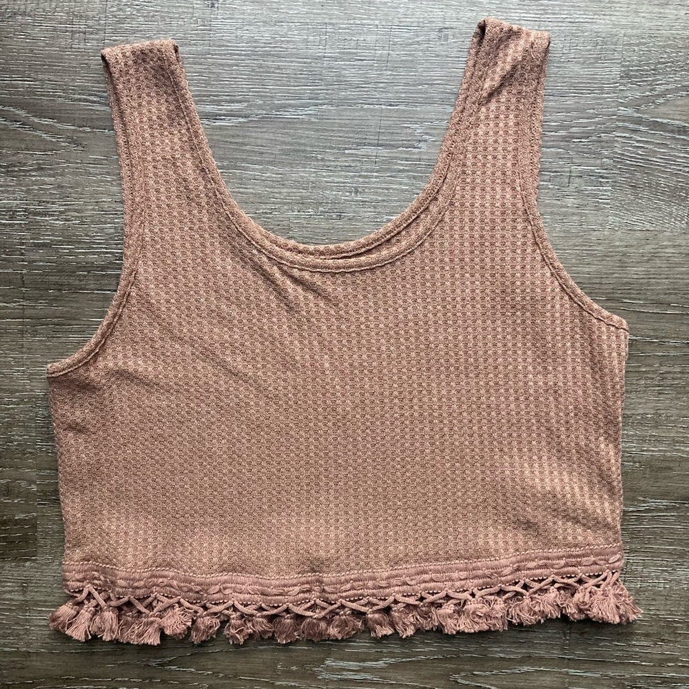 Shein Tan Fringe Crop Top Size 1XL